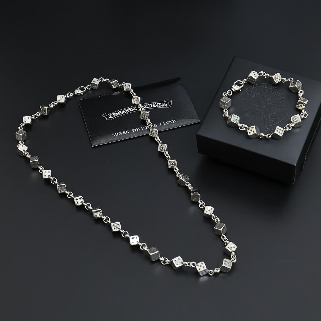 Chrome Hearts Dice Charm Necklace and Bracelet Set Chrome Hearts Dice Charm Necklace and Bracelet Set